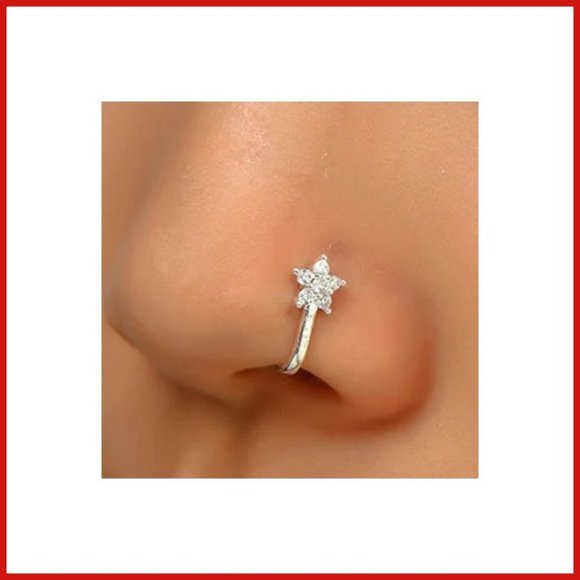 3mm Silver Star White Sapphire CZ Inlay Nose Cuff - Picture 2 of 2